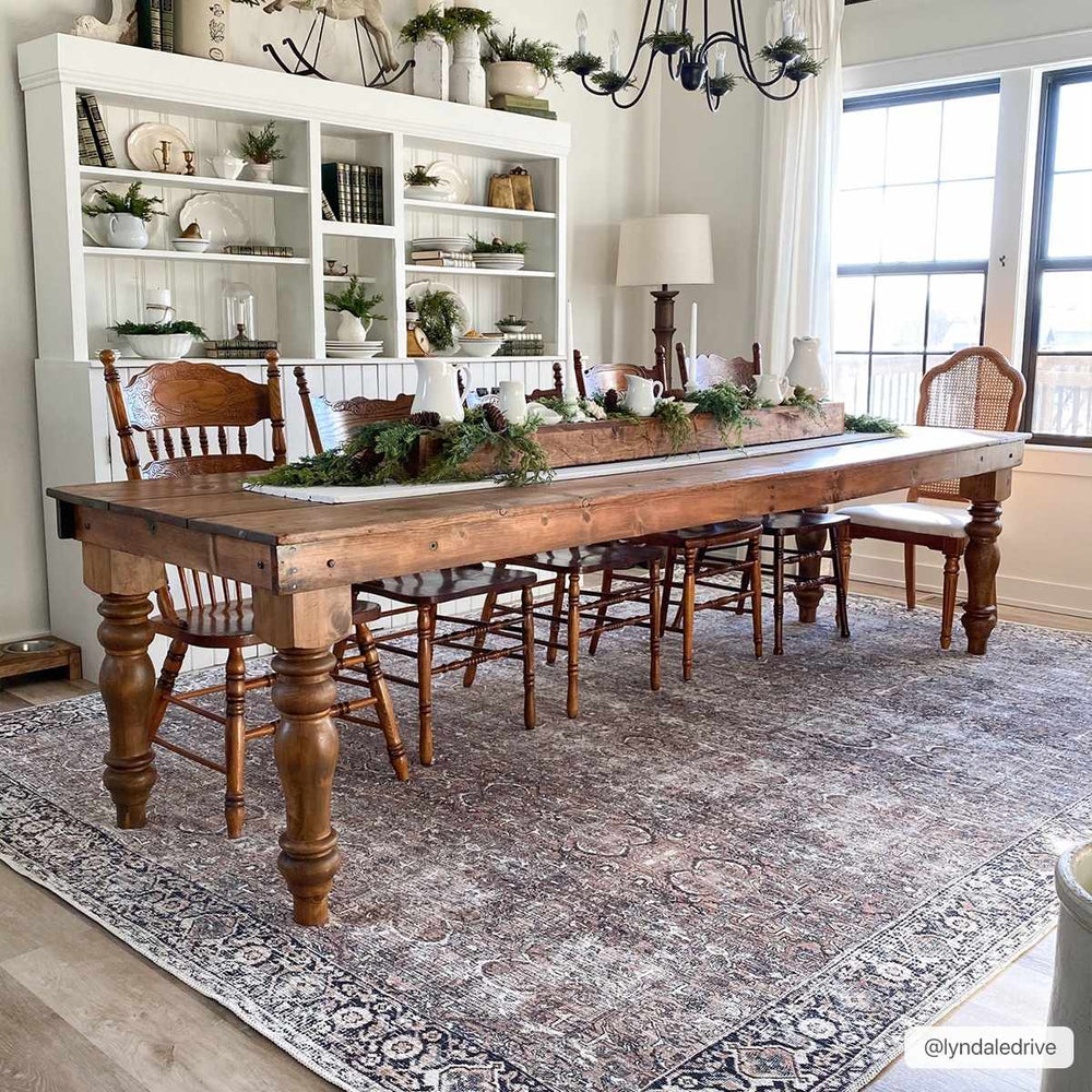 Woven Brown, Ivory and Charcoal Traditional Floral Washable Turkish Rug - The Rug Decor