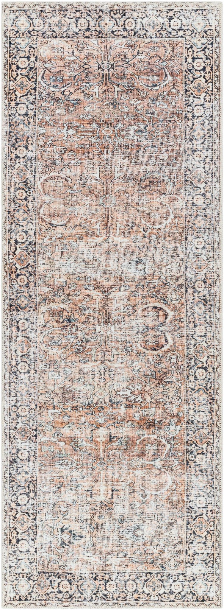Woven Brown, Ivory and Charcoal Traditional Floral Washable Turkish Rug - The Rug Decor