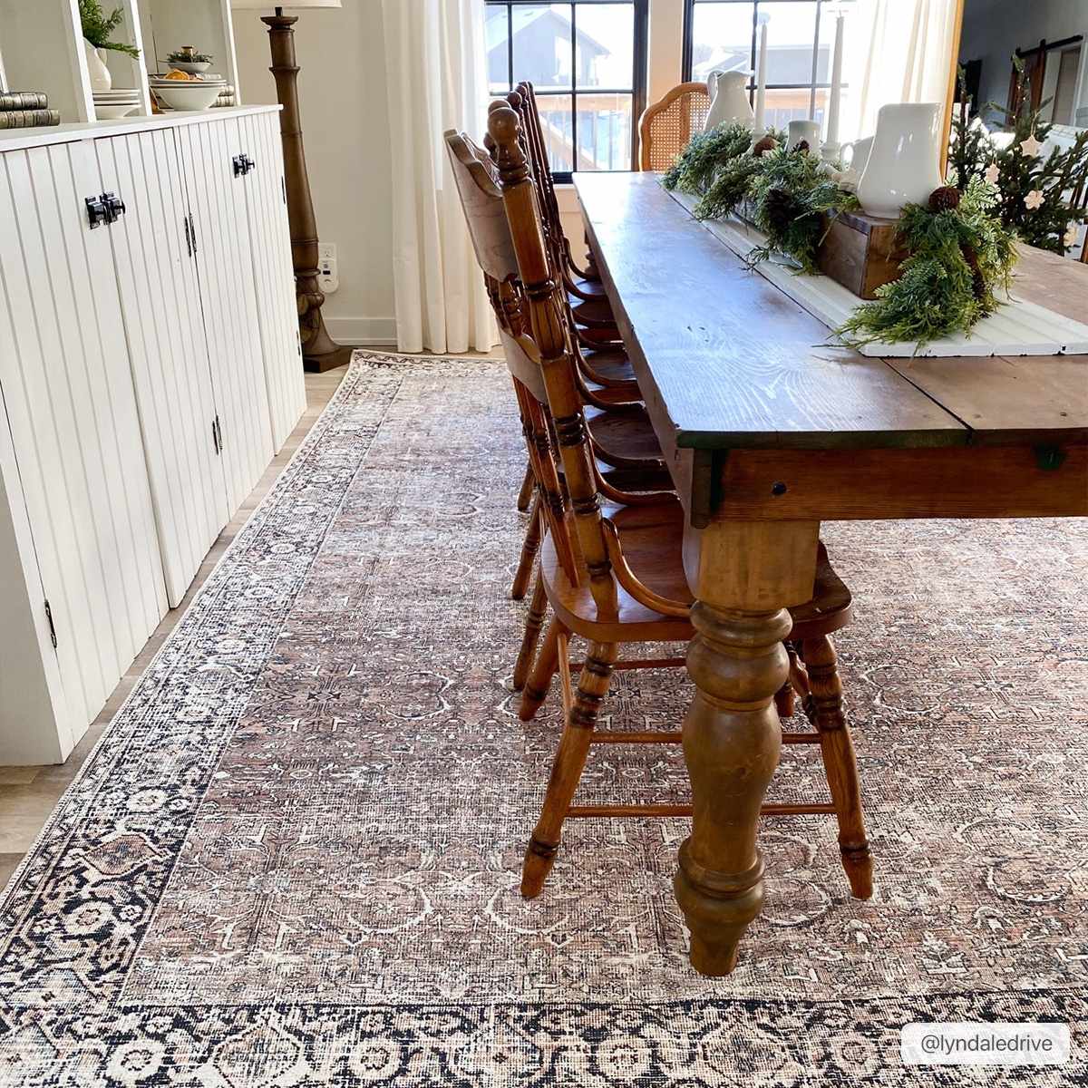 Woven Brown, Ivory and Charcoal Traditional Floral Washable Turkish Rug - The Rug Decor