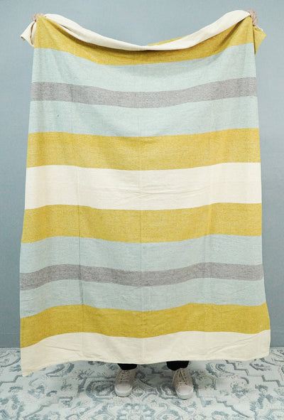 Woven Mint Green, Ivory and Yellow Cotton Throw Blanket - The Rug Decor