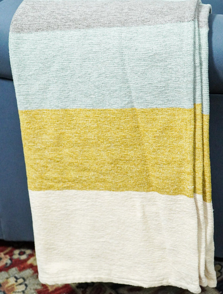 Woven Mint Green, Ivory and Yellow Cotton Throw Blanket - The Rug Decor