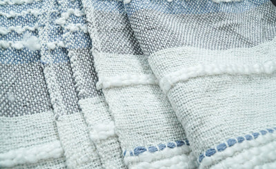 Woven Pastel Green, Gray, and Blue Cotton Throw Blanket - The Rug Decor