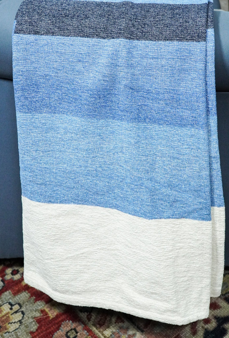 Woven White and Blue Cotton Throw Blanket - The Rug Decor