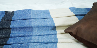 Woven White and Blue Cotton Throw Blanket - The Rug Decor