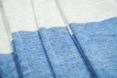 Woven White and Blue Cotton Throw Blanket - The Rug Decor