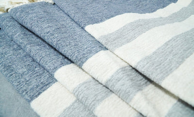 Woven White and Blue Cotton Throw Blanket | THW001 - The Rug Decor
