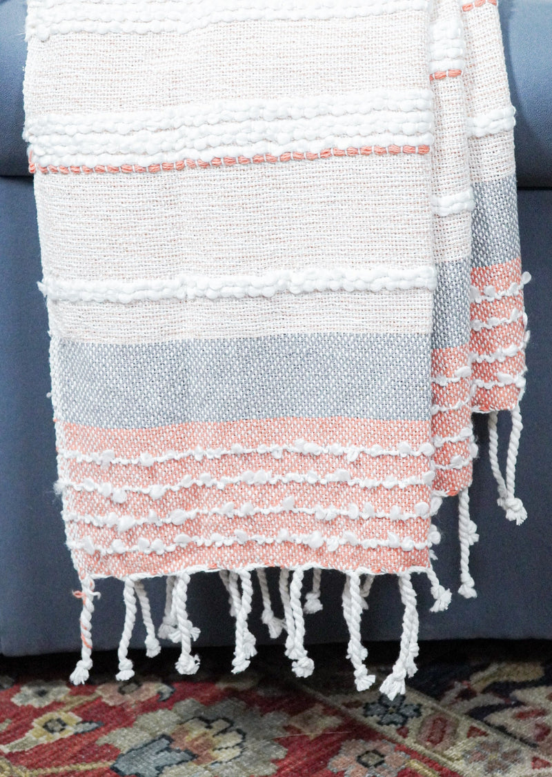 Woven White and Rust Cotton Throw Blanket - The Rug Decor